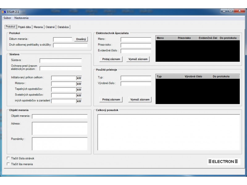 Electron Elsoft 2.1 - Softvér pre meracie prístroje IZO