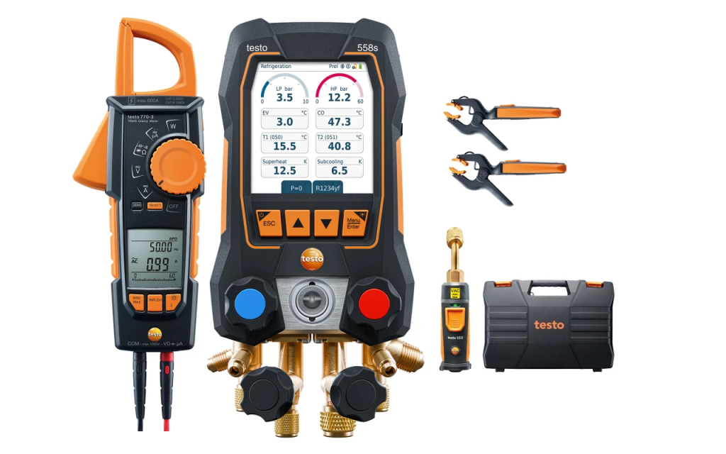 Testo 558s SMART SET - Digitálny servisný prístroj s kliešťovým multimetrom a s bezdrôtovými teplotnými a vákuovými sondami