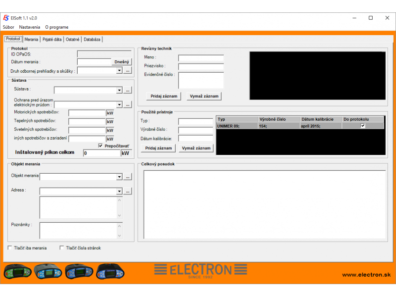 Electron Elsoft 1.1 - Softvér pre meracie prístroje UNIMER